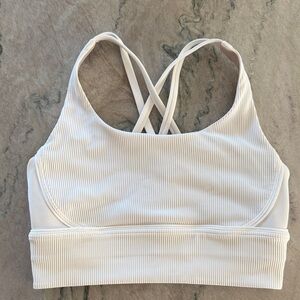 Lululemon White Ribbed Cross-Back sports bra